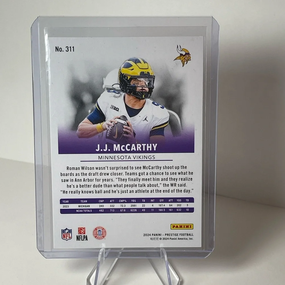 2024 Panini Prestige Football #311 J.J. McCarthy (RC) Vikings - Picture 2 of 2